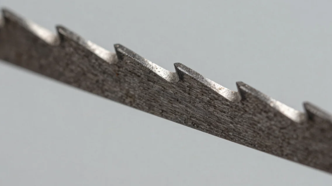 Macro close-up of a continuous flexible M42 bimetal band saw blad